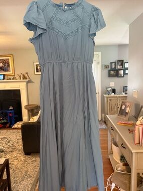 Baltic Born Dusty Blue Midi Dress with Lace Yoke
